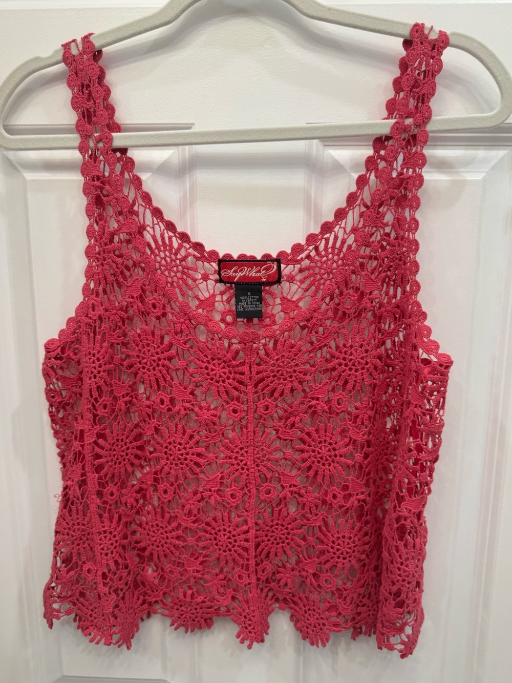 Say What? Crochet Tank Top in Pink 100% Cotton